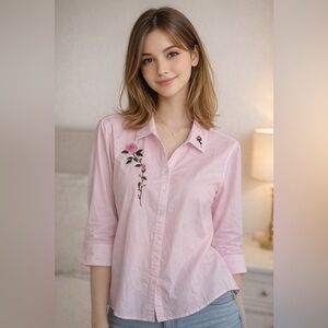 Vintage Las Olas Embroidered Floral Blouse Large